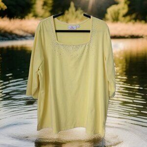 Quacker Factory 2x Bright Yellow Embellished Cotton T